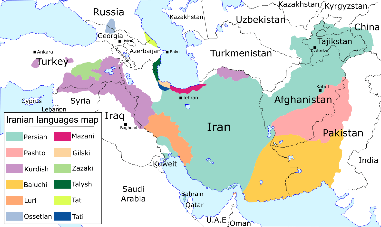 Iranian Language Family Distribution Map